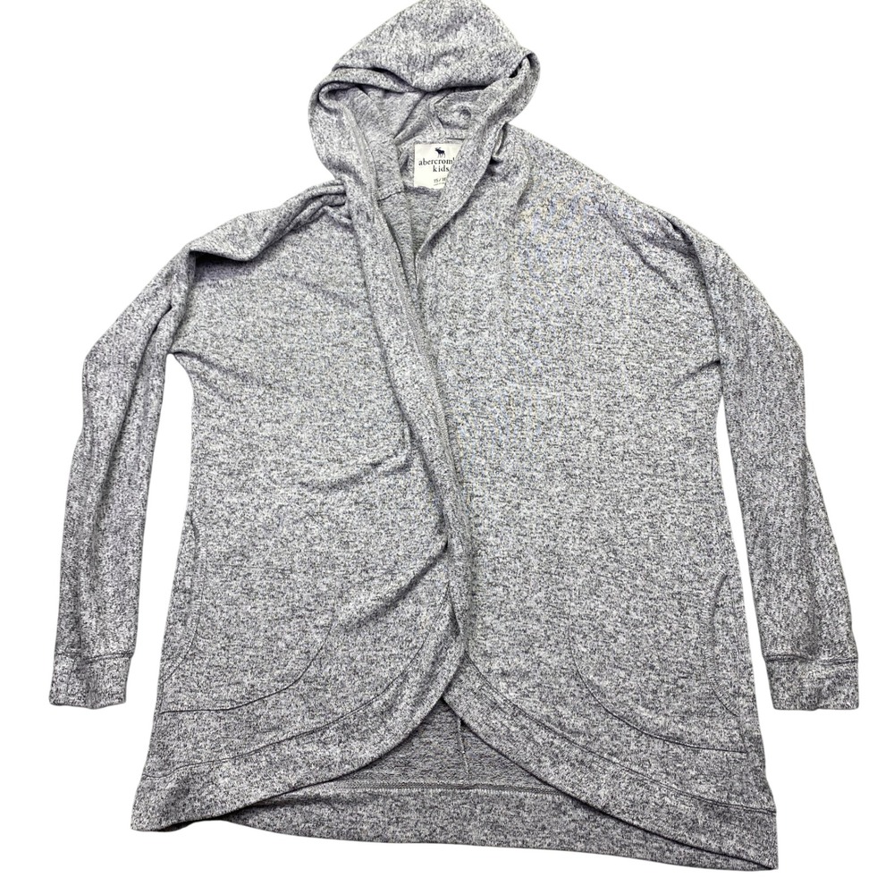 Abercrombie Kids Girls 15/16 Gray Marled Open Front Hoodie Cardigan Cozy Duster